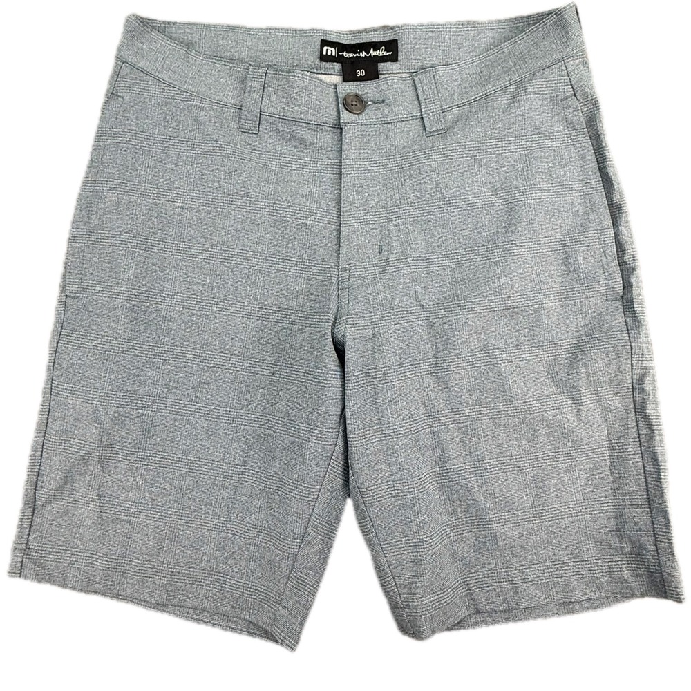 TravisMathew Shorts Mens 30 Blue Grey Glen Plaid Golf Performance Stretch 2496